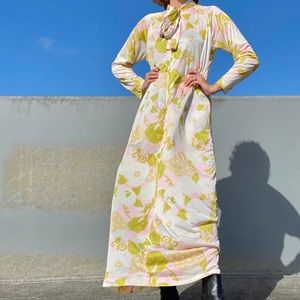 Vintage 1970s Chartreuse Green + Pink Nylon slip